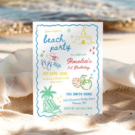 Convite Festa de Praia Personalizada de Verão Divertida De