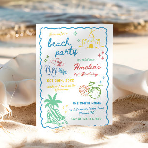 Convite Festa de Praia Personalizada de Verão Divertida De