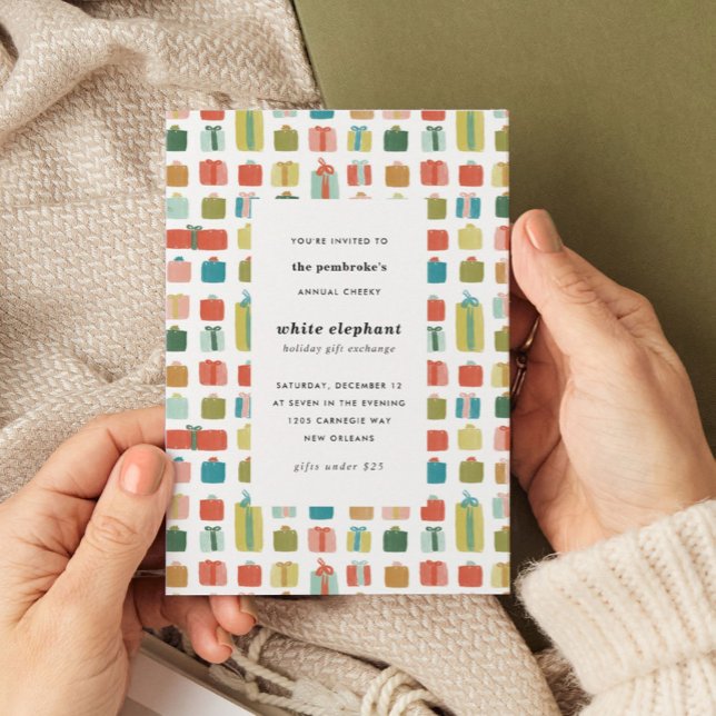 Convite Festa de presentes de Natal para a Watercolor (Watercolor Christmas presents holiday party invitation.)