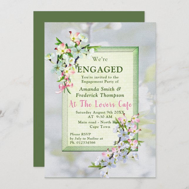 Convite Festa de Primavera Cherry Blossoms (Frente/Verso)