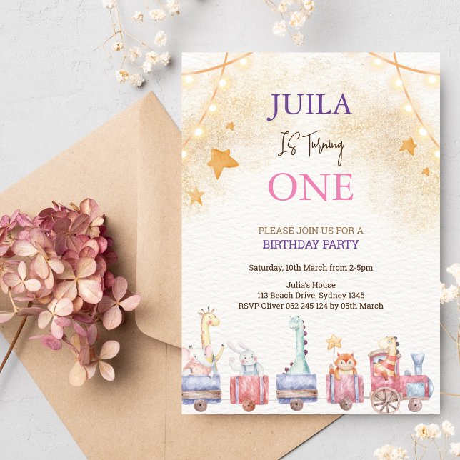 Convite festa de primeiro aniversario animal fofo (Criador carregado)