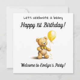 Convite Festa de primeiro aniversario Beary Happy,