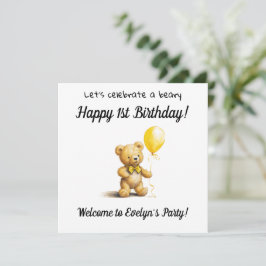 Convite Festa de primeiro aniversario Beary Happy,