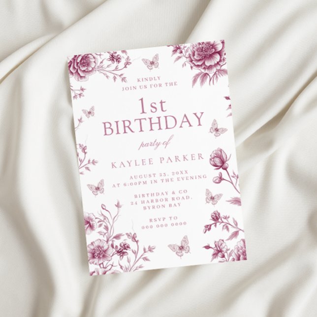 Convite Festa de primeiro aniversario Blush Dusty Encantad (Criador carregado)