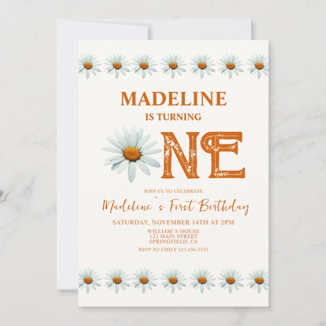 Convite Festa de primeiro aniversario Boho Daisy Girls (Frente)