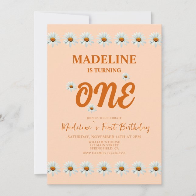 Convite Festa de primeiro aniversario Boho Daisy Girls (Frente)