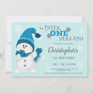 Convite Festa de primeiro aniversario Cute Snowman Winter