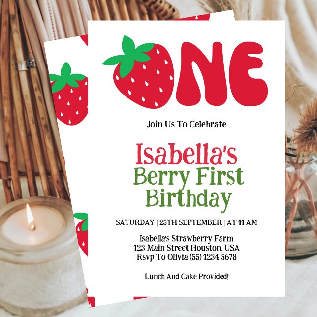 Convite Festa de primeiro aniversario da Strawberry Berry (Criador carregado)