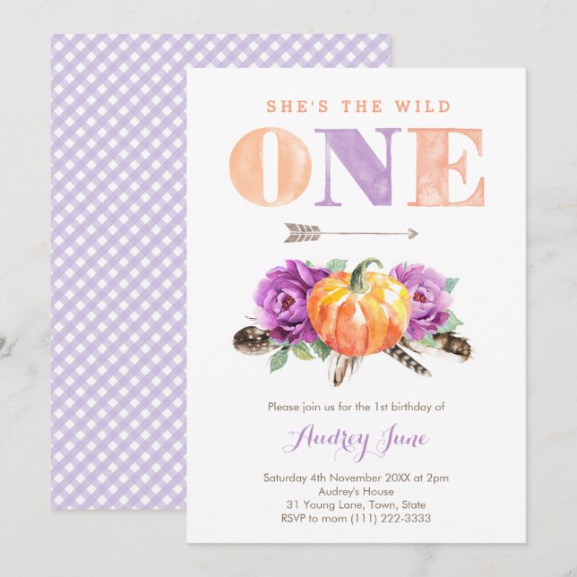 Convite Festa de primeiro aniversario de Abóbora Laranja S (Frente/Verso)