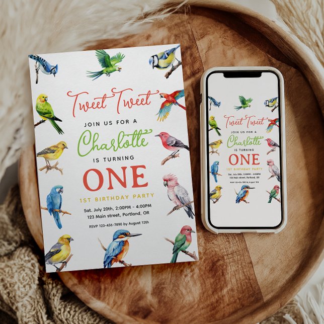 Convite Festa de primeiro aniversario de Aves (Criador carregado)