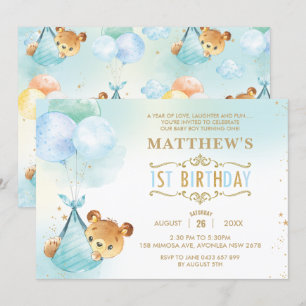 Convite Festa de primeiro aniversario de Balões de Urso B