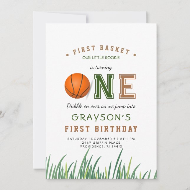 Convite Festa de primeiro aniversario de basquetebol (Frente)