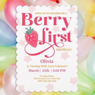 Convite Festa de primeiro aniversario de Berry Sweet Girl 