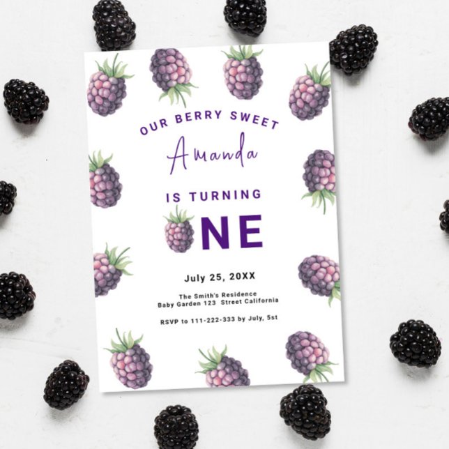 Convite Festa de primeiro aniversario de Blackberry | Berr (Criador carregado)