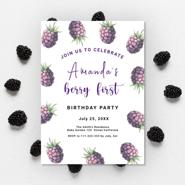 Convite Festa de primeiro aniversario de Blackberry | Berr (Criador carregado)