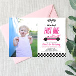 Convite Festa de primeiro aniversario de Carro de Raça Fla<br><div class="desc">Este é um Convite de festas de Fotografia Personalizada de Carro de Raça-Flame Fast One Pink!</div>