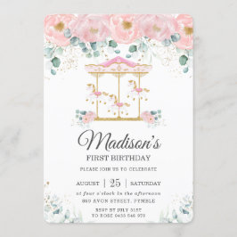 Convite Festa de primeiro aniversario de Carrossel Floral,