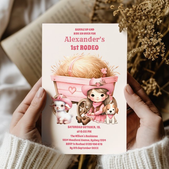 Convite Festa de primeiro aniversario de Cowgirl Ocidental (Criador carregado)