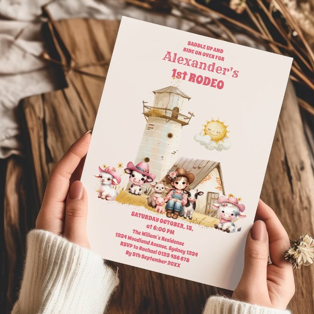 Convite Festa de primeiro aniversario de Cowgirl Ocidental (Criador carregado)