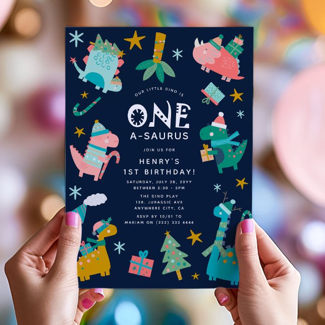 Convite Festa de primeiro aniversario de Dino de inverno d (Criador carregado)