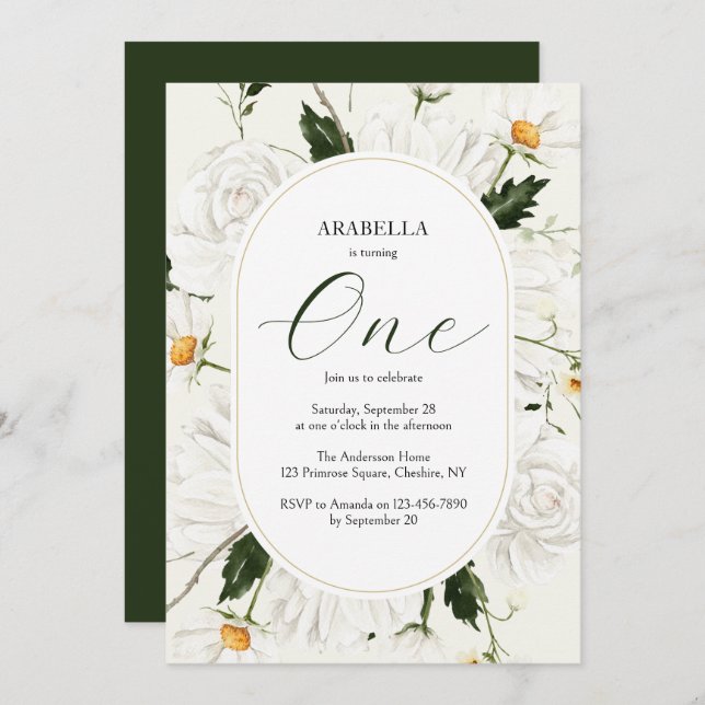 Convite Festa de primeiro aniversario de Disições Florais  (Frente/Verso)