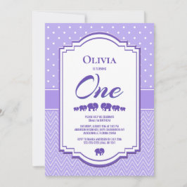 Convite Festa de primeiro aniversario de Elefantes lavanda