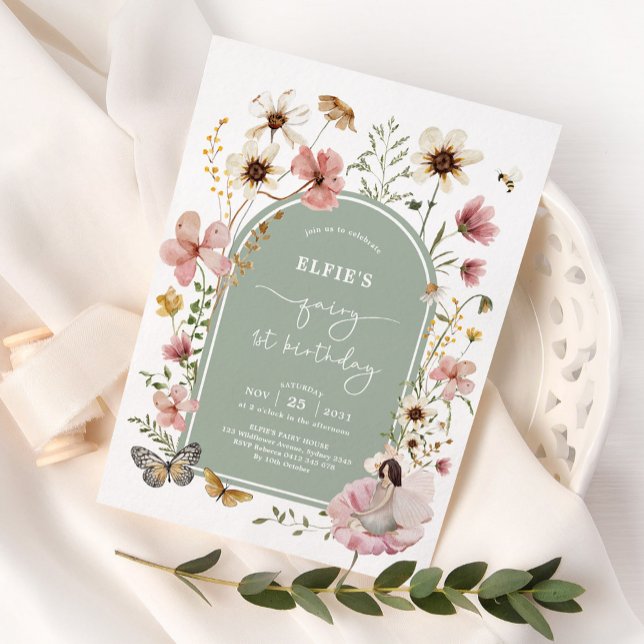 Convite Festa de primeiro aniversario de Fada de Flor Selv (Criador carregado)