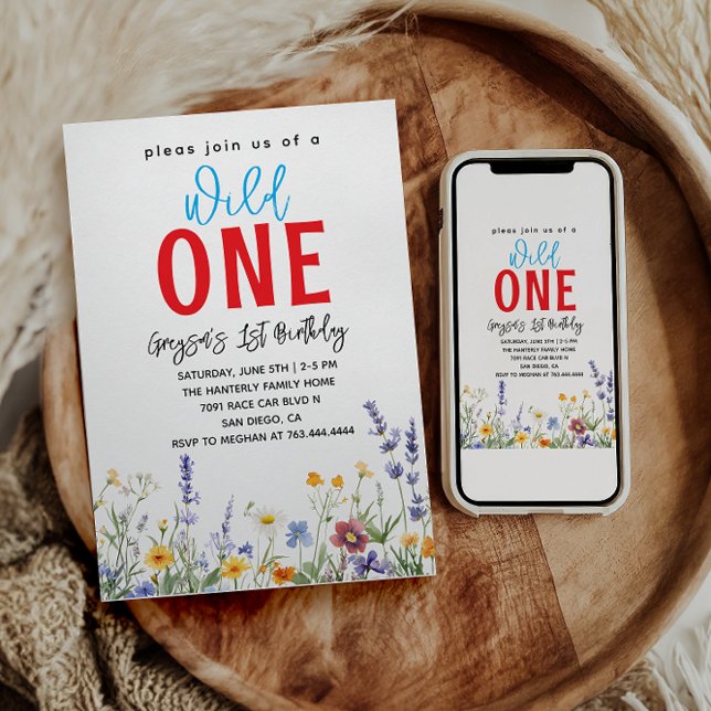Convite Festa de primeiro aniversario de Flores Selvagens (Criador carregado)
