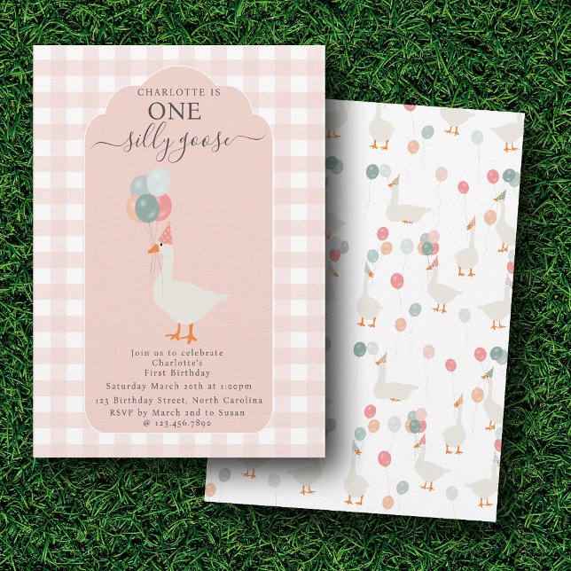 Convite Festa de primeiro aniversario de Ganso de Um Bobo (Girl's One Silly Goose 1st Birthday Party Invitation)