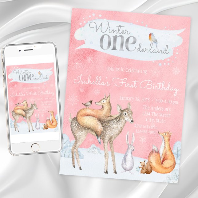 Convite Festa de primeiro aniversario de Girls Winter ONEd (Winter ONEderland first birthday invitation. Instant download and printed invitations available.)