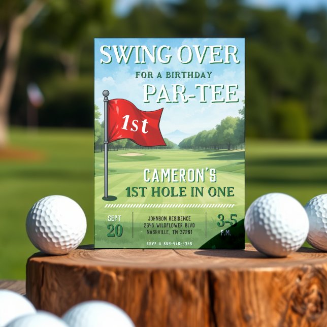 Convite Festa de primeiro aniversario de Golfe Buraca Em U (Golf 1st Birthday Party Hole In One Invitation
)
