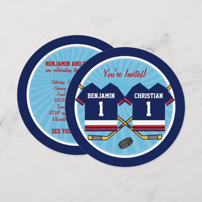 Convite Festa de primeiro aniversario de Jersey dos Gêmeos (Frente/Verso)