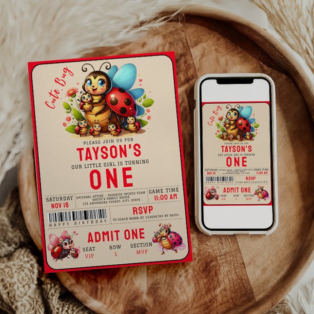 Convite Festa de primeiro aniversario de Ladybug (Criador carregado)