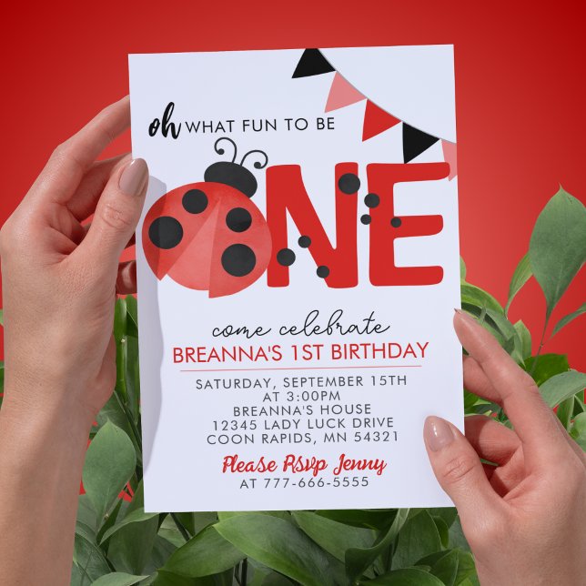 Convite Festa de primeiro aniversario de Ladybug da Sweet  (Oh What Fun to Be One White and Red 1st Birthday Invitation. Available Printed or Digital Download)