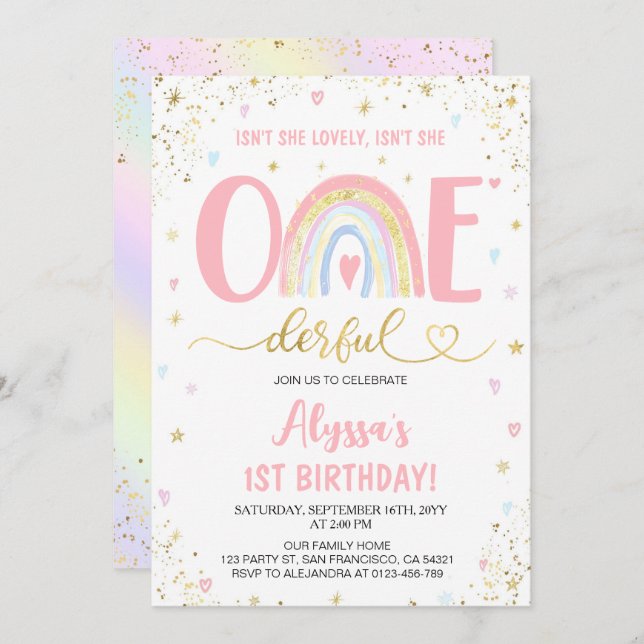 Convite Festa de primeiro aniversario de menina pastel arc (Frente/Verso)
