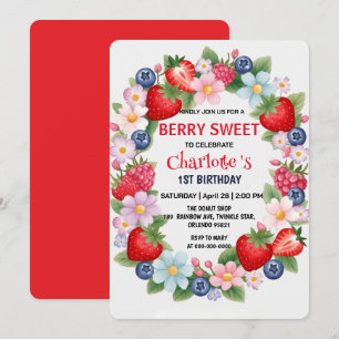 Convite Festa de primeiro aniversario de Morango Vermelho 