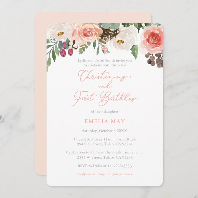 Convite Festa de primeiro aniversario de Natal da Fall Flo (Frente/Verso)