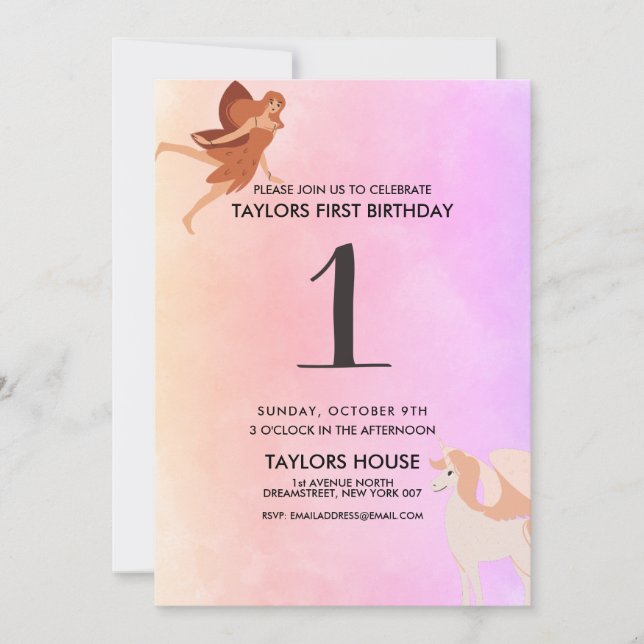 Convite Festa de primeiro aniversario de Pegasus Unicorn (Frente)