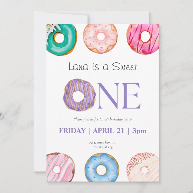 Convite Festa de primeiro aniversario de Rosquinha Azul co (Frente)