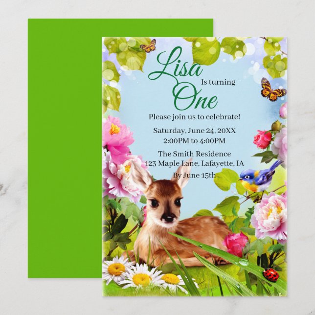 Convite Festa de primeiro aniversario de Veados da Florest (Frente/Verso)