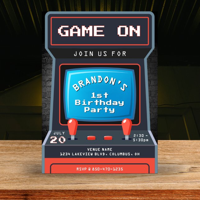 Convite Festa de primeiro aniversario do Arcade Game (Arcade Game 1st Birthday Party Invitation
)