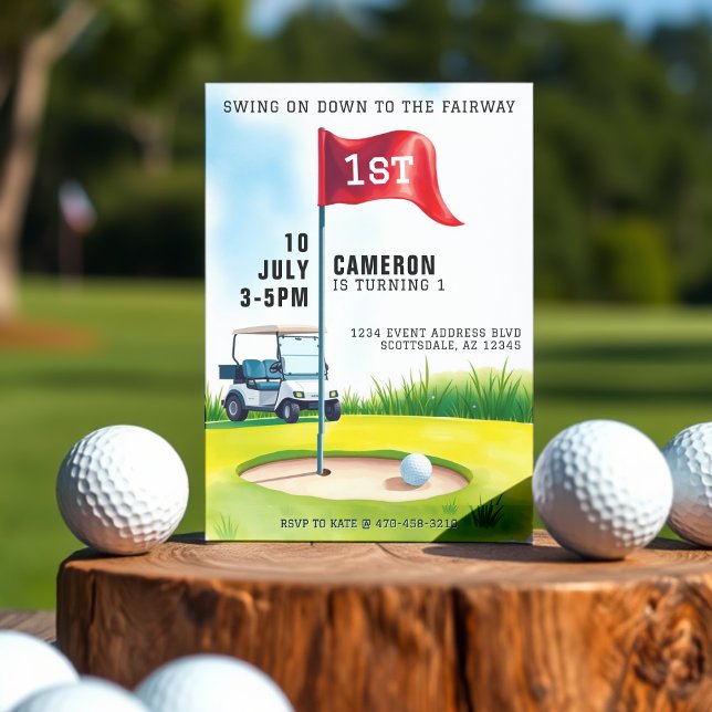 Convite Festa de primeiro aniversario do Curso de Golfe pa (Golf Course Kids 1st Birthday Party Invitation
)