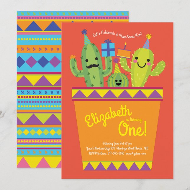Convite Festa de primeiro aniversario do Deserto de Cactus (Frente/Verso)