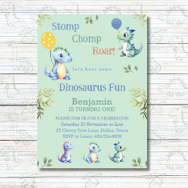 Convite Festa de primeiro aniversario do Dinossauro de Gar