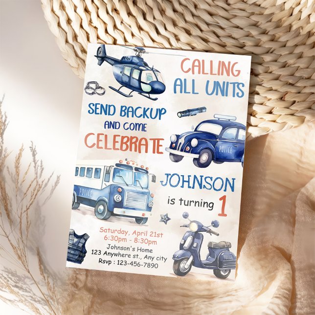 Convite Festa de primeiro aniversario do Garoto Policial (Criador carregado)