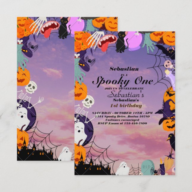 Convite Festa de primeiro aniversario Fantasma de Feliz Di (Frente/Verso)