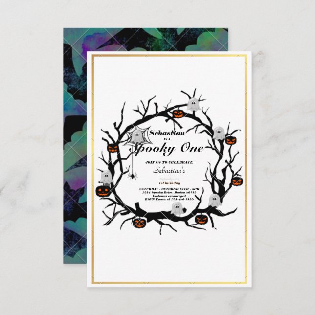 Convite Festa de primeiro aniversario Fantasma de Feliz Di (Frente/Verso)