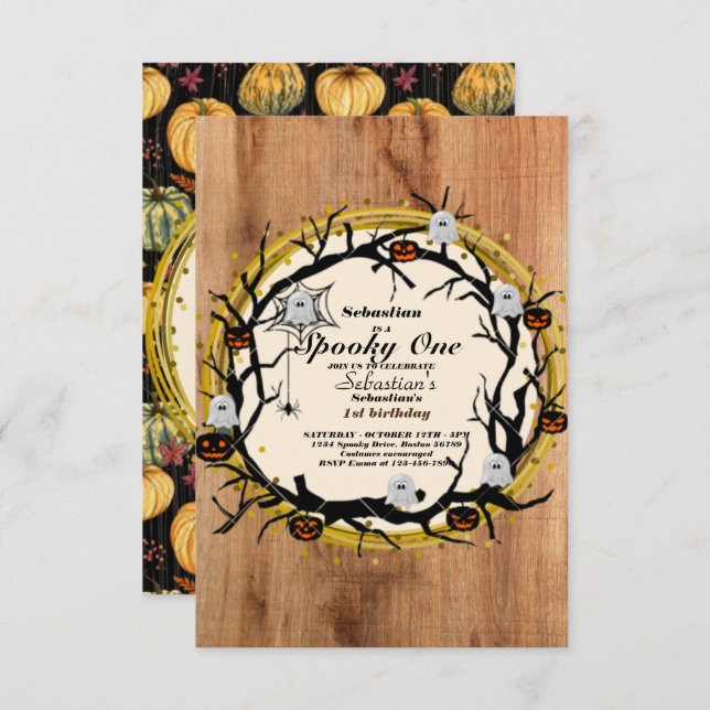 Convite Festa de primeiro aniversario Fantasma de Feliz Di (Frente/Verso)