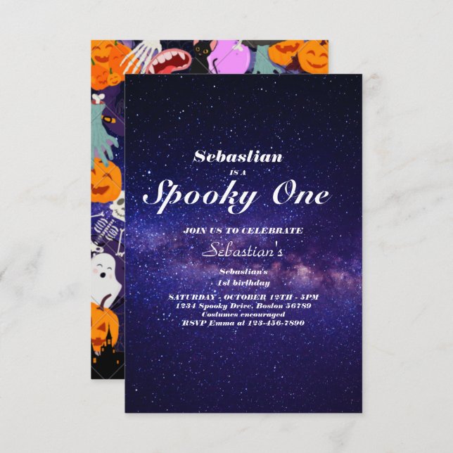 Convite Festa de primeiro aniversario Fantasma de Feliz Di (Frente/Verso)