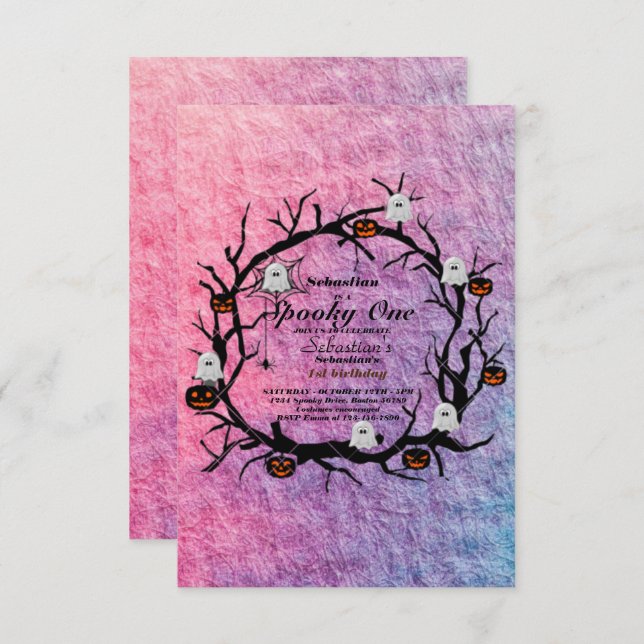 Convite Festa de primeiro aniversario Fantasma de Feliz Di (Frente/Verso)